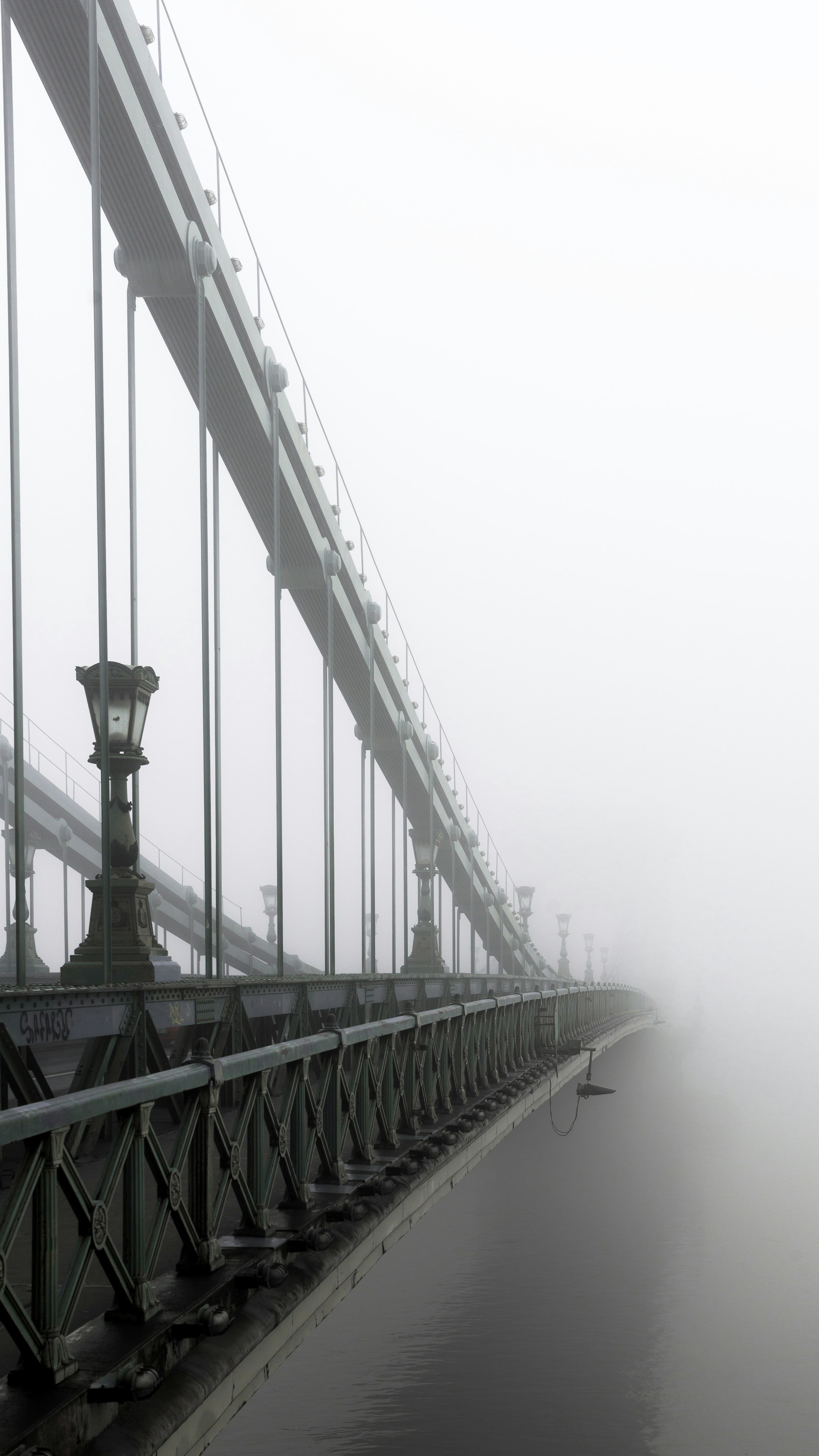 Chain Bridge crossing the Danube in heavy mist