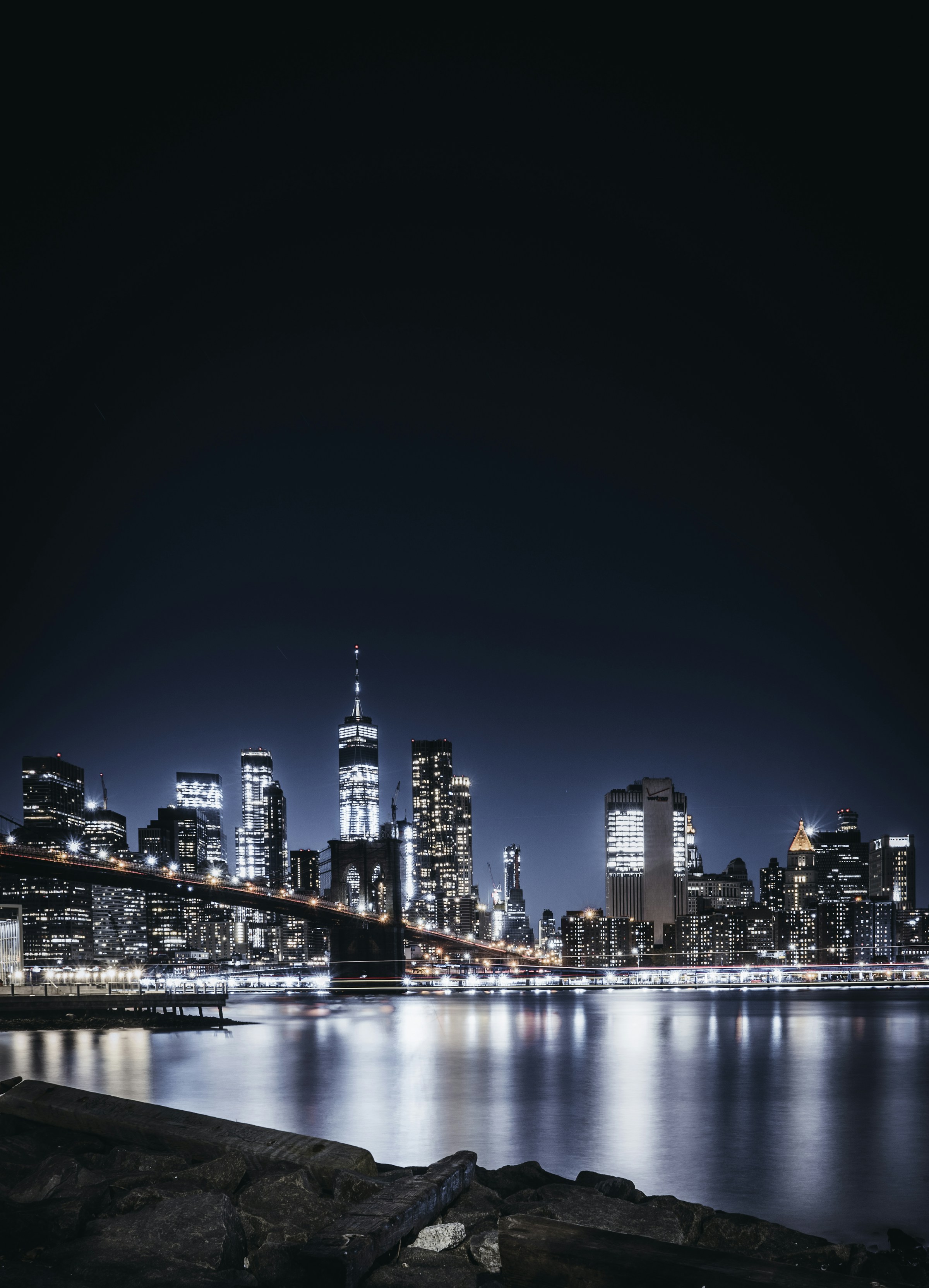 Brooklyn Bridge illuminated at night